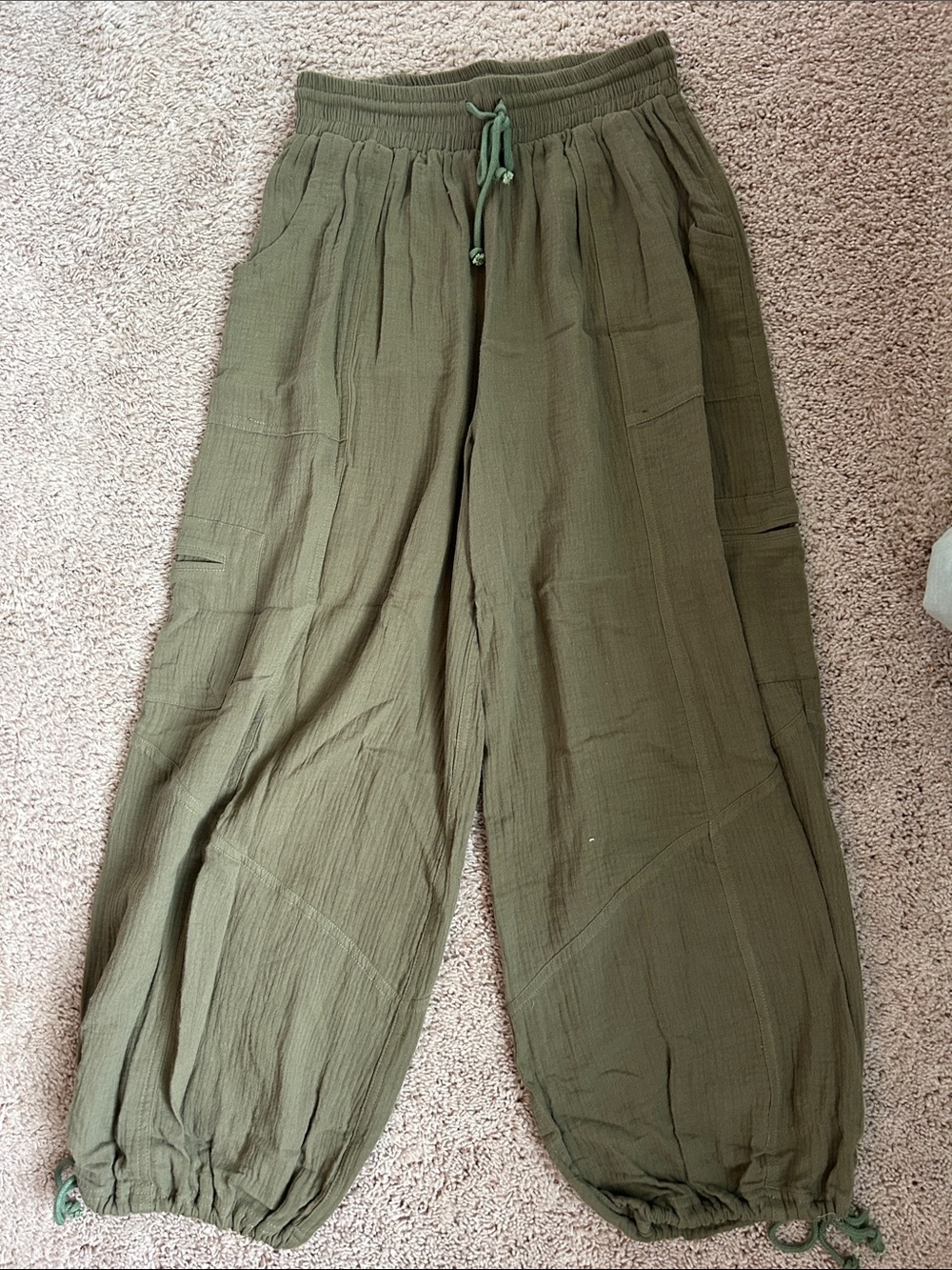 Doe & Rae Olive Cargo Drawstring Wide-Leg Pants